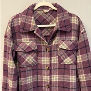 Hem & Thread Purple and Cream Plaid Flannel Shacket